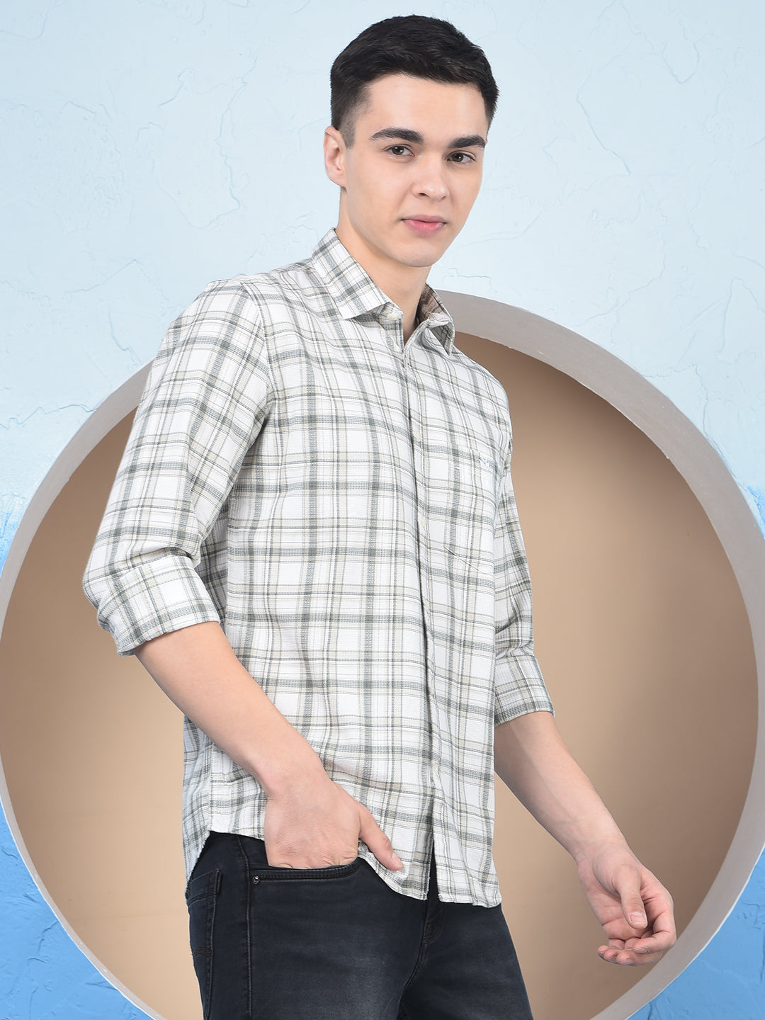 Grey Checked 100% Cotton Shirt