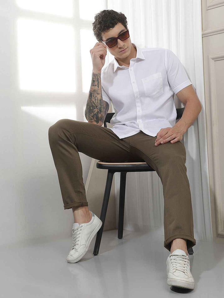Brown Casual Cotton Trousers