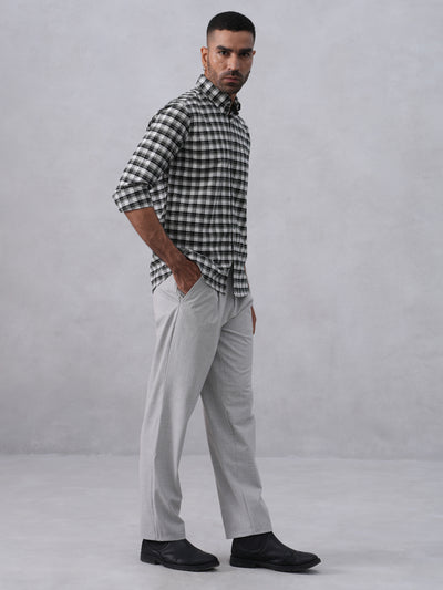 Green Checked 100% Cotton Button-Down Collar Shirt