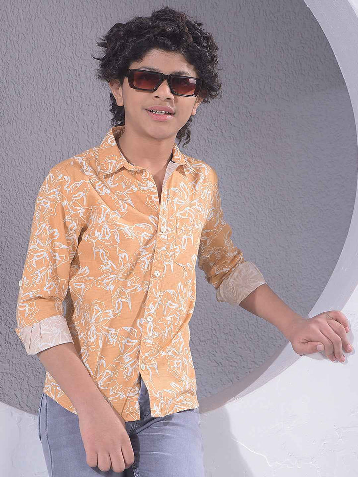 Orange Floral Print Shirt