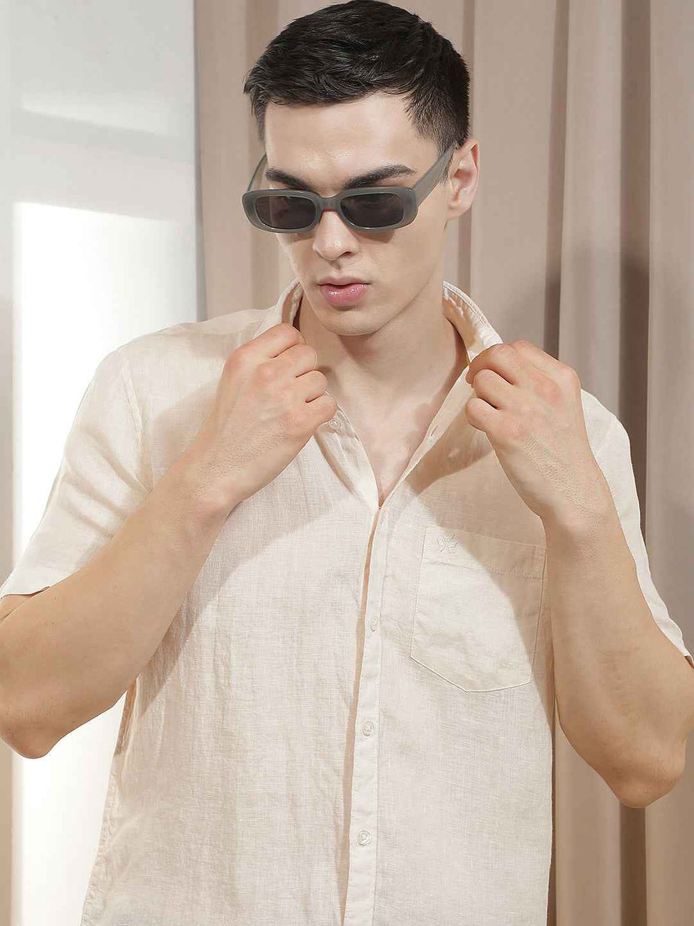 Elegant Beige Textured Linen Shirt