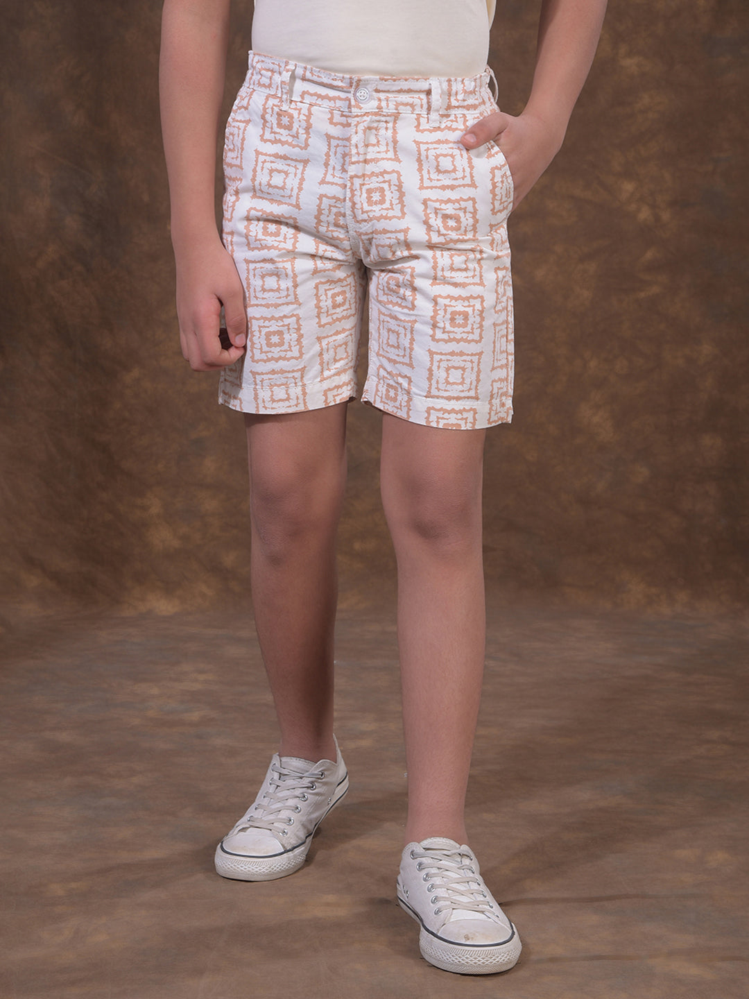 Orange Printed 100% Cotton Shorts