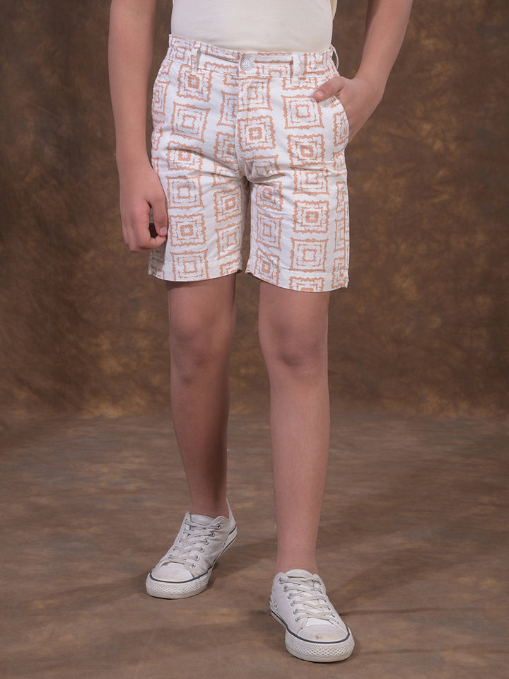 Orange Printed 100% Cotton Shorts