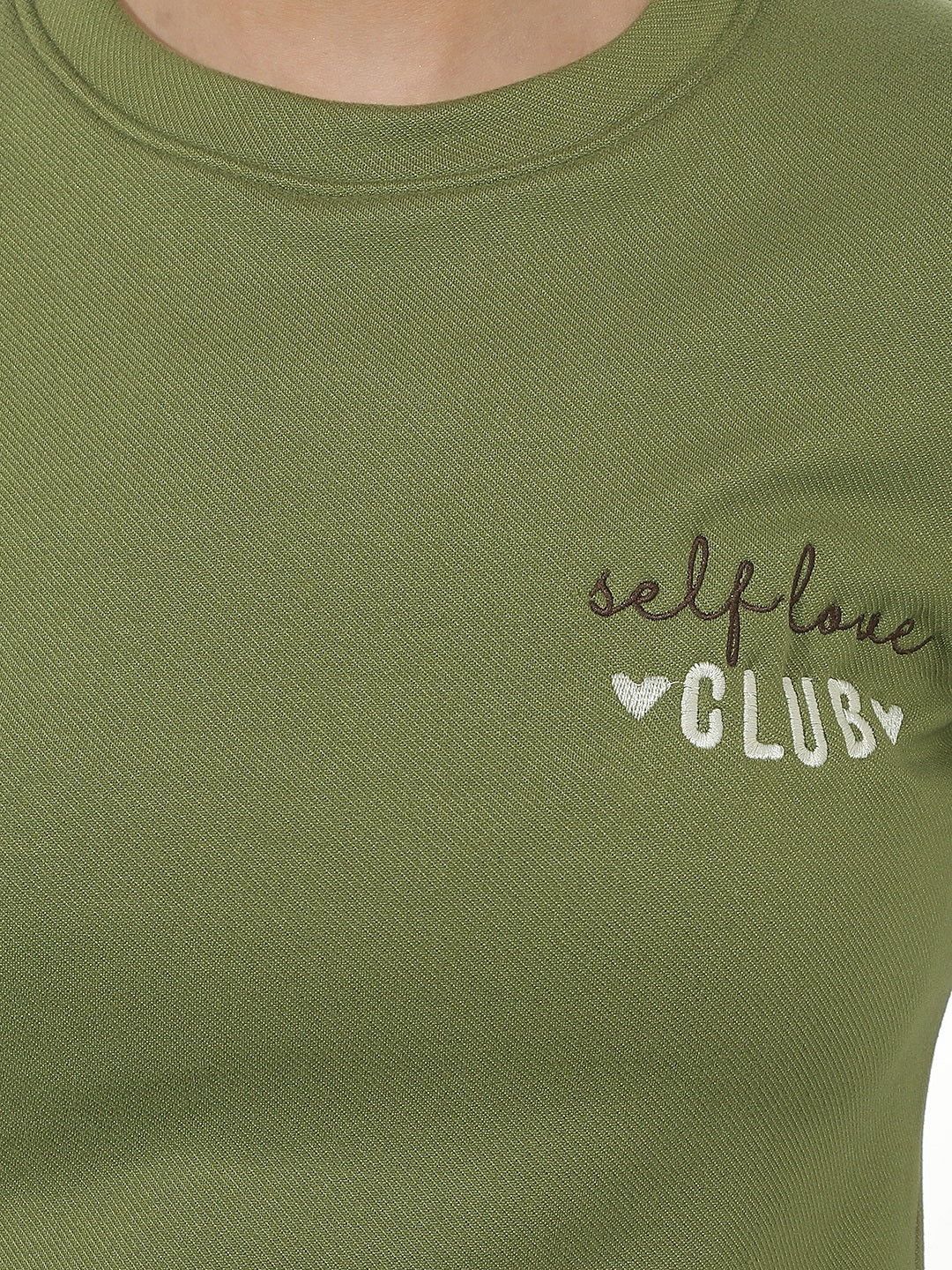 Olive Typographic Print Long Sleeves T-Shirt