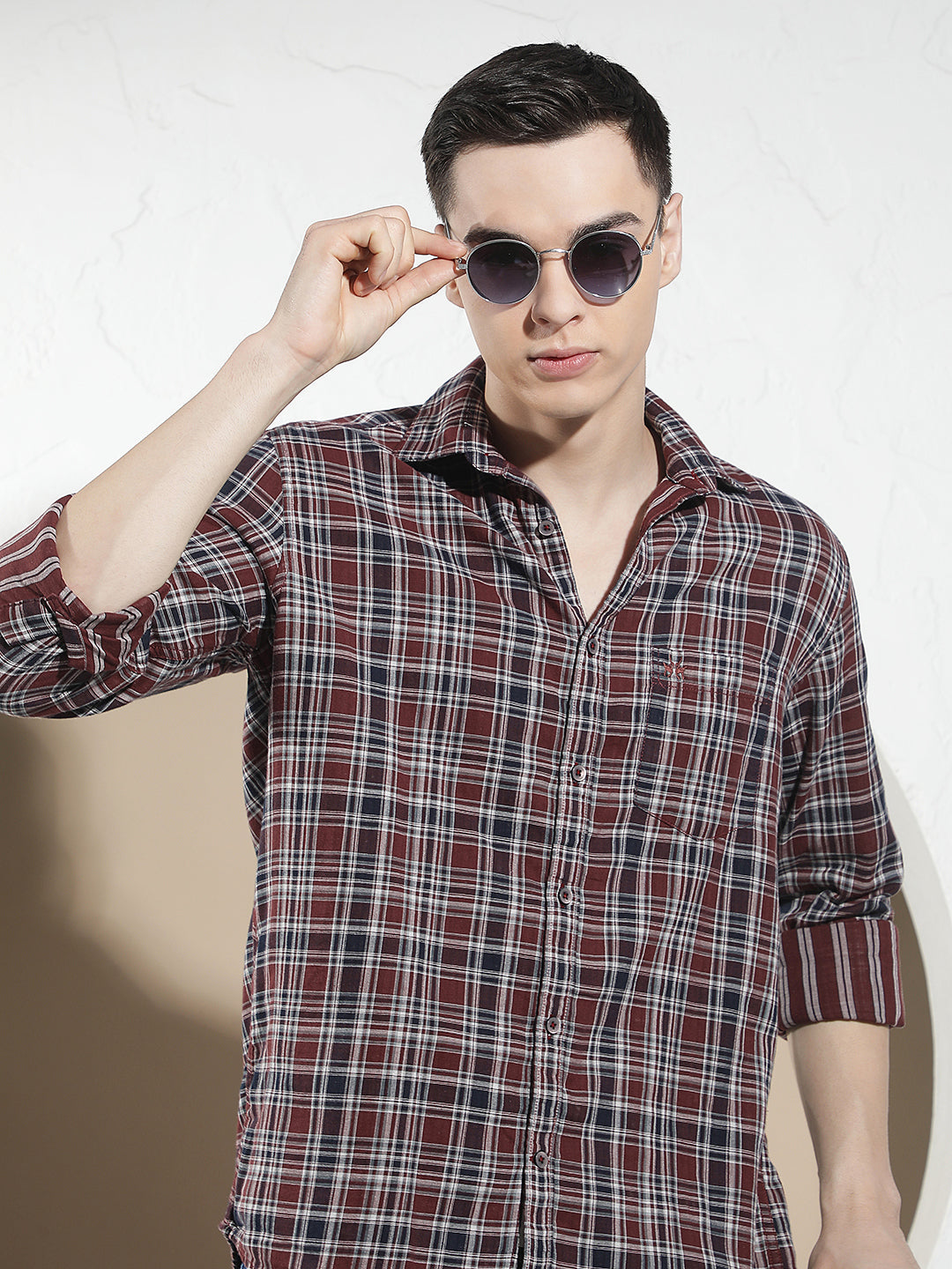 Maroon Checked 100% Cotton Shirt