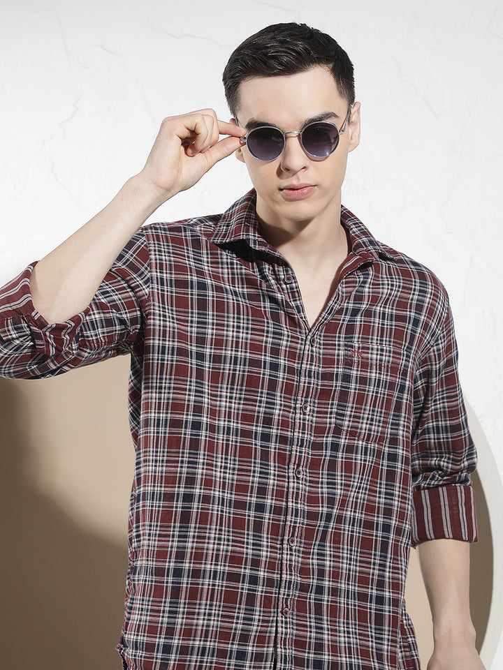 Maroon Checked 100% Cotton Shirt