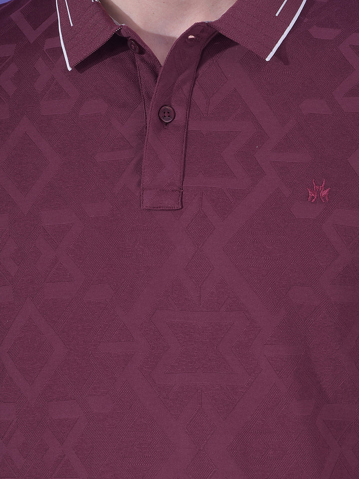 Maroon Jacquard Polo T-Shirt