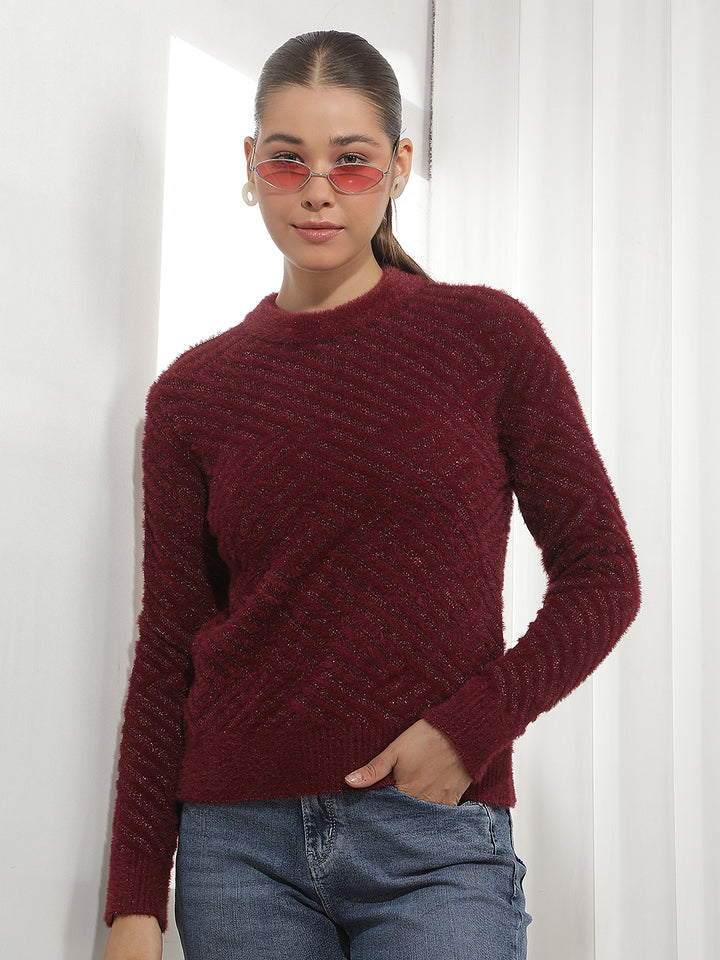 Maroon Jacquard Acrylic Sweater