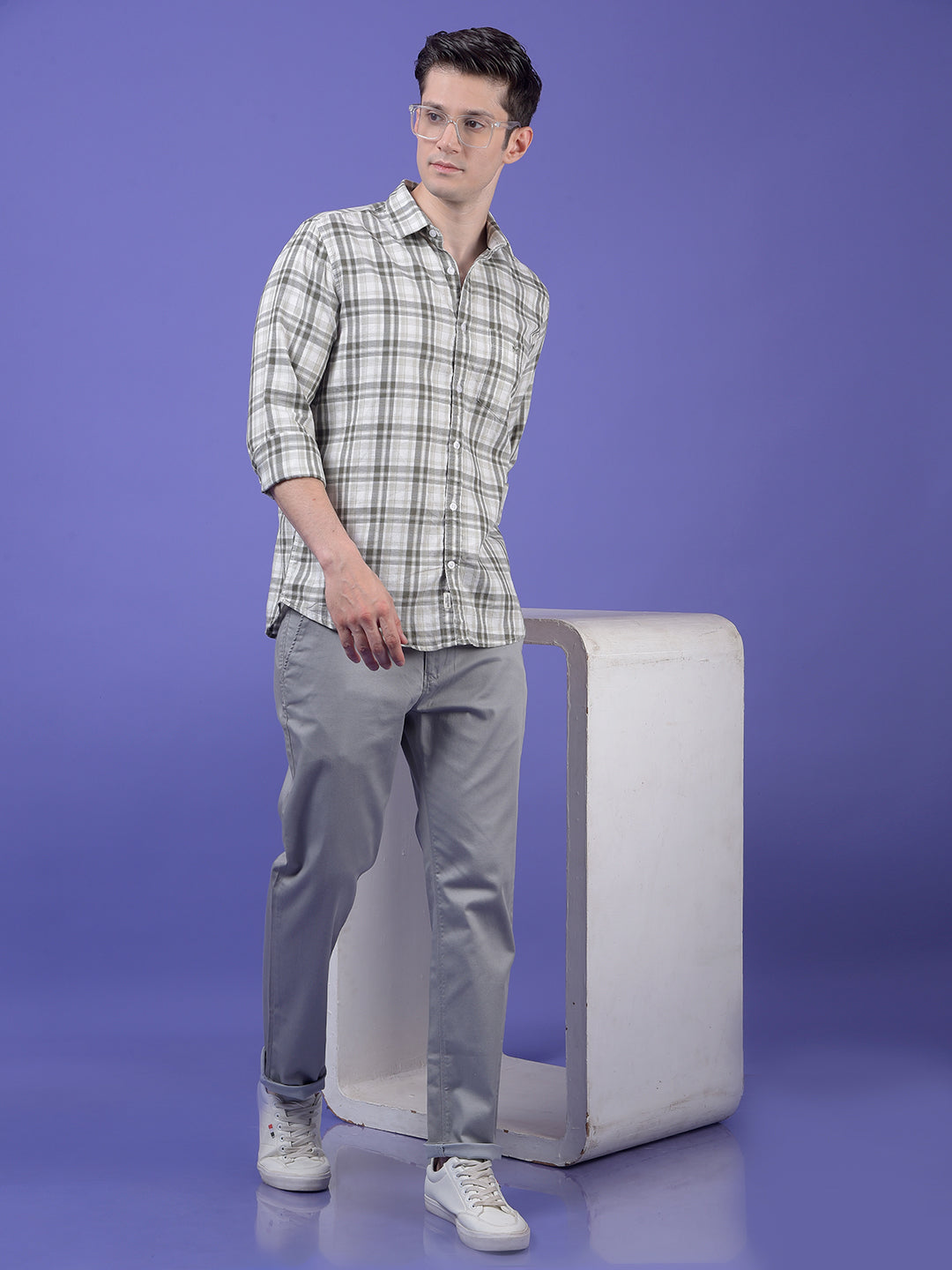 Olive Checked 100% Cotton Shirt