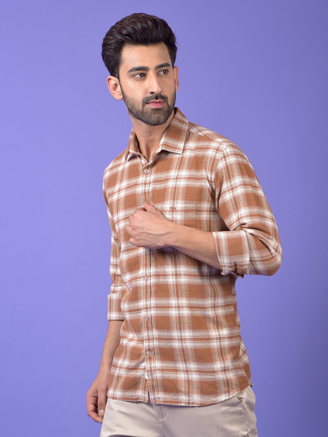 Brown Checked 100% Cotton Shirt