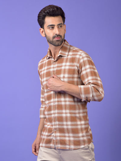 Brown Checked 100% Cotton Shirt