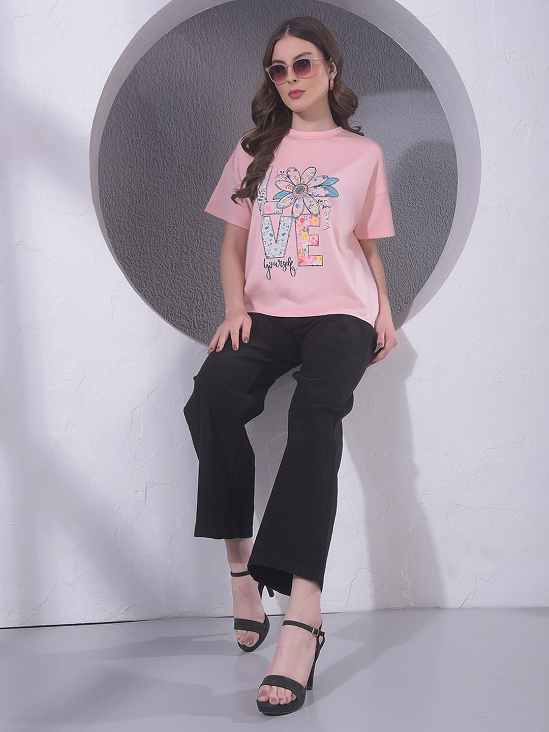 Pink Typographic Print T-Shirt