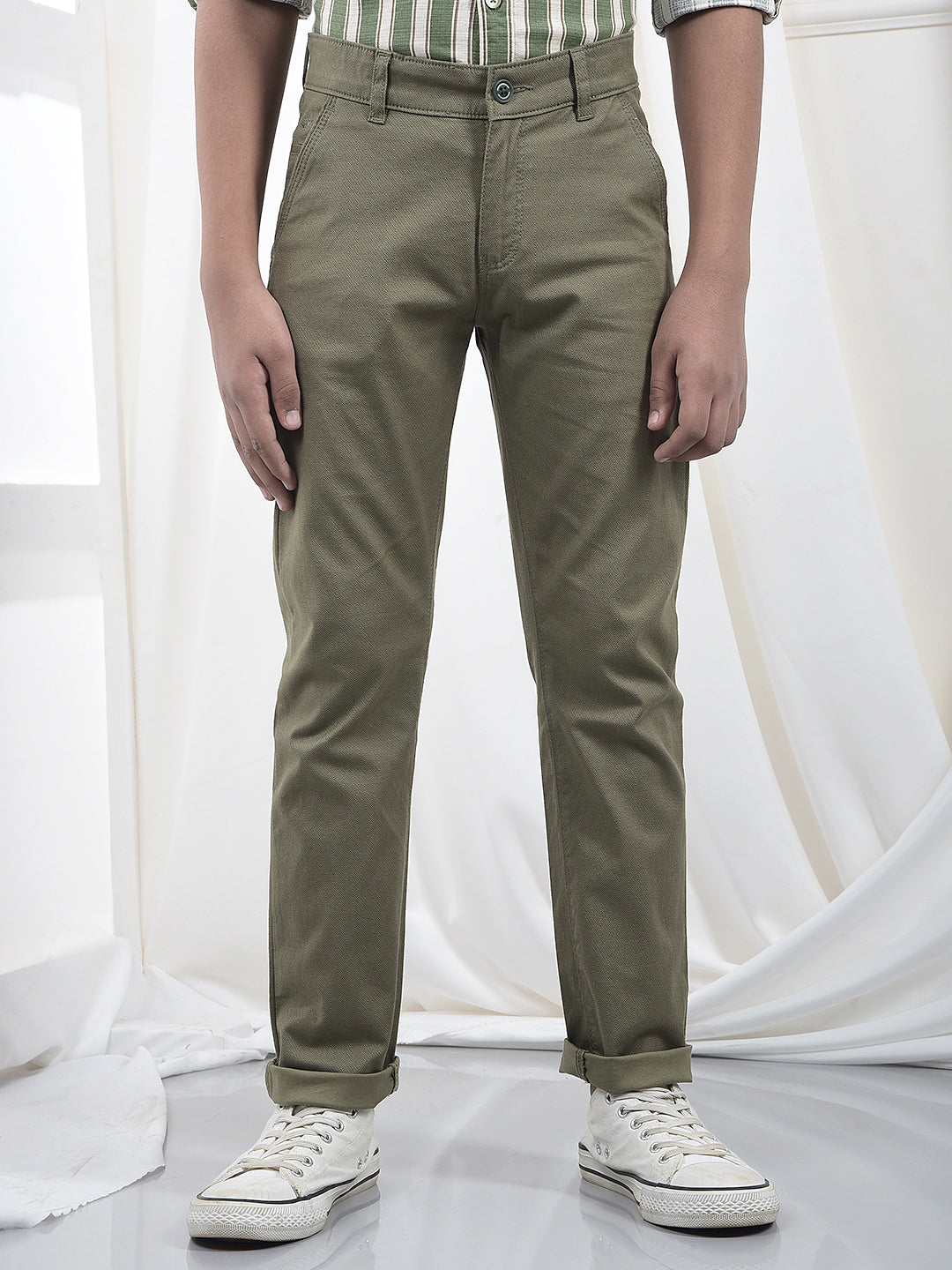 Olive Vertical Stripes Trousers