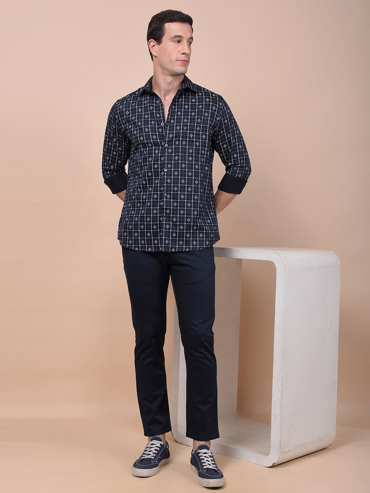 Tailored Trim Blue Printed Shirt