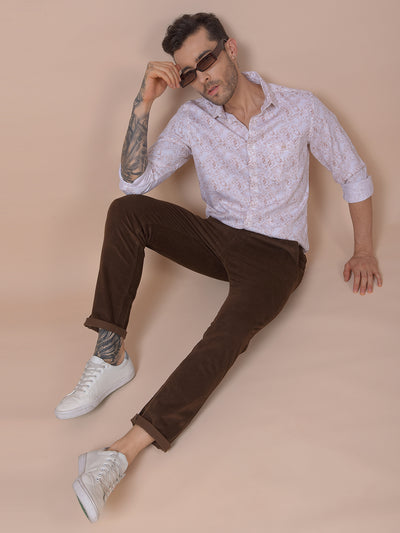 Brown Printed Corduroy Trousers