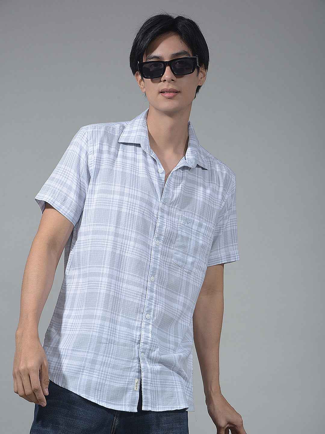 Grey Checked 100% Cotton Shirt
