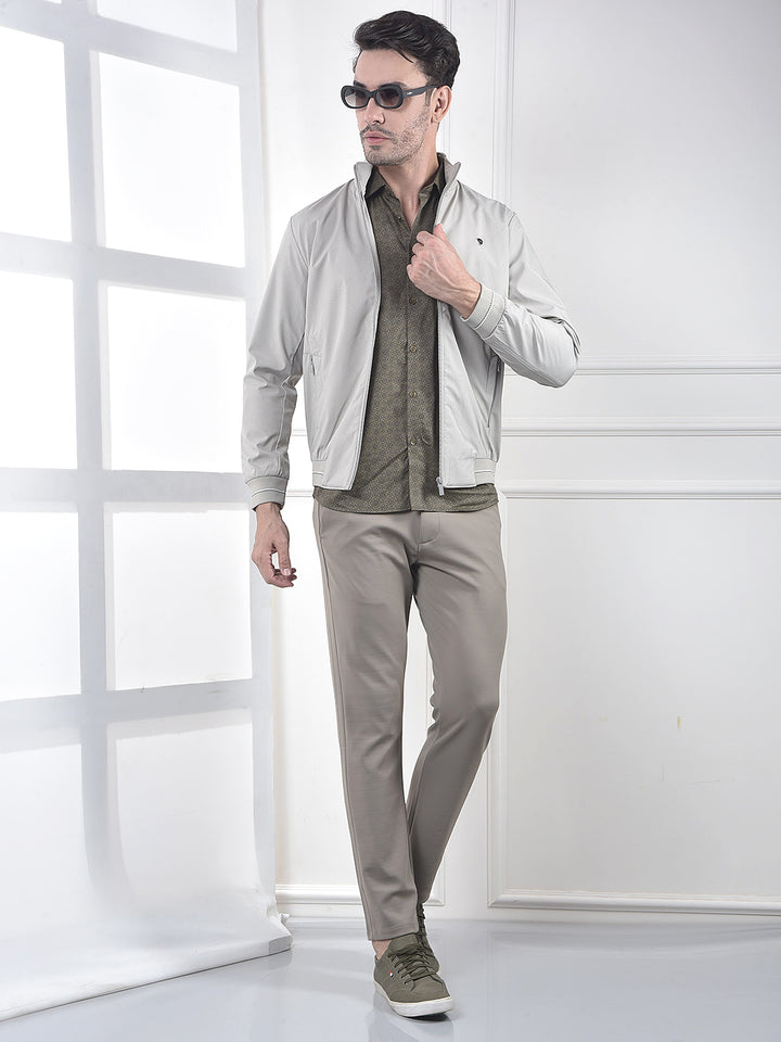 Beige Printed Puffer Jacket