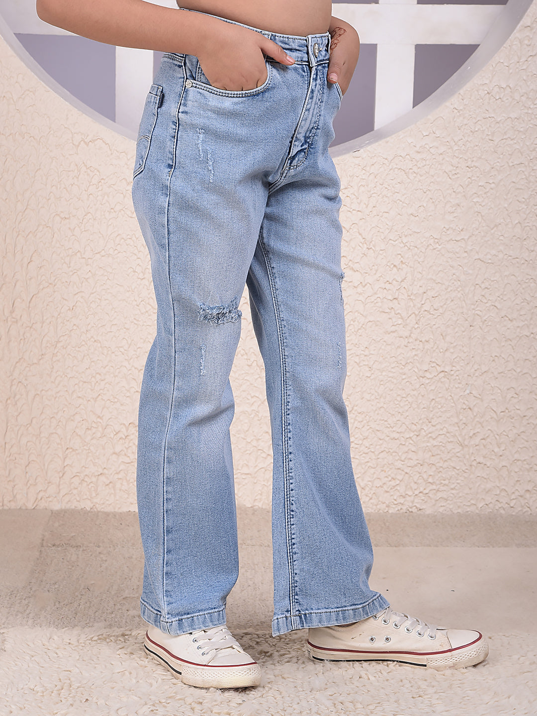 Blue Classic Bootcut Denim Jeans-Girls Jeans-Crimsoune Club