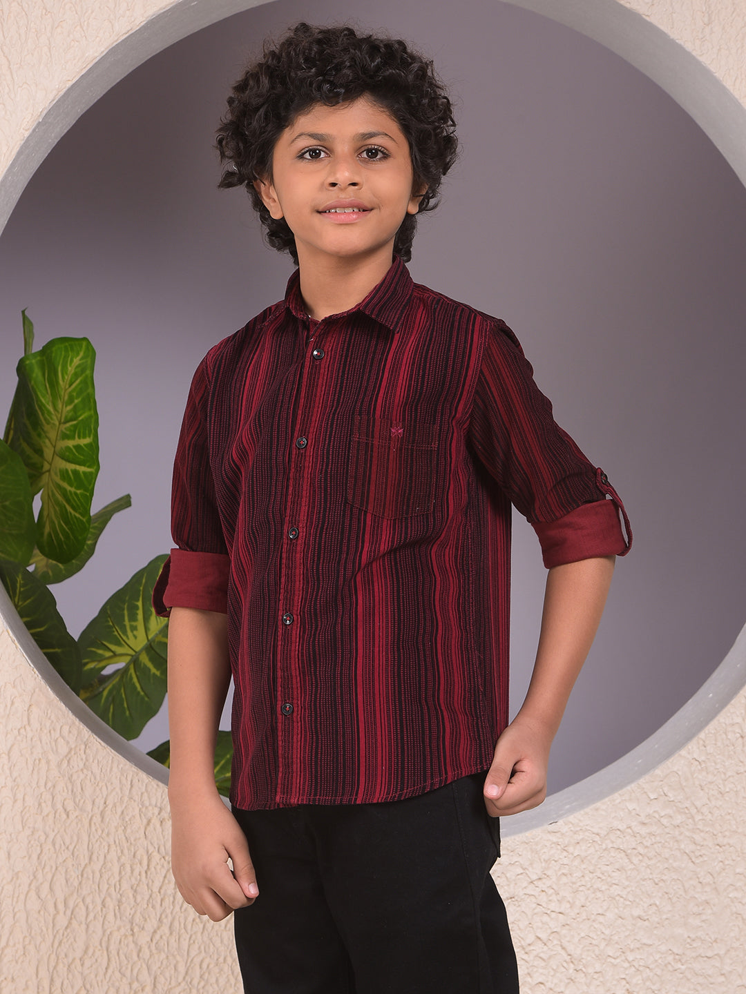 Maroon Printed 100% Cotton Corduory Shirt