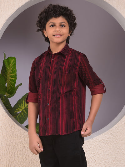 Maroon Printed 100% Cotton Corduory Shirt