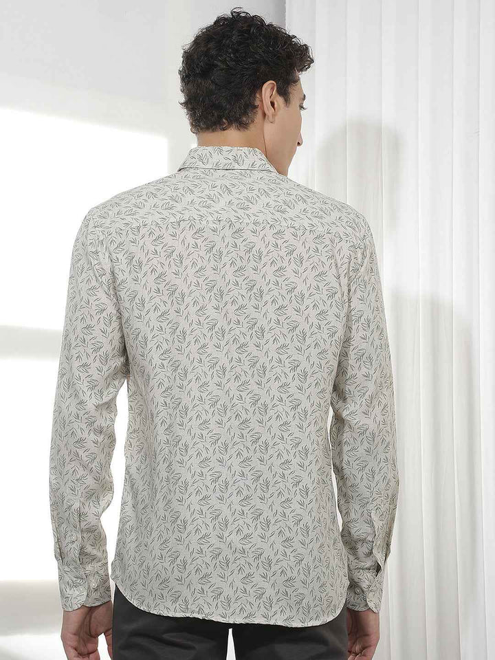 Green Botanical Print Linen Shirt