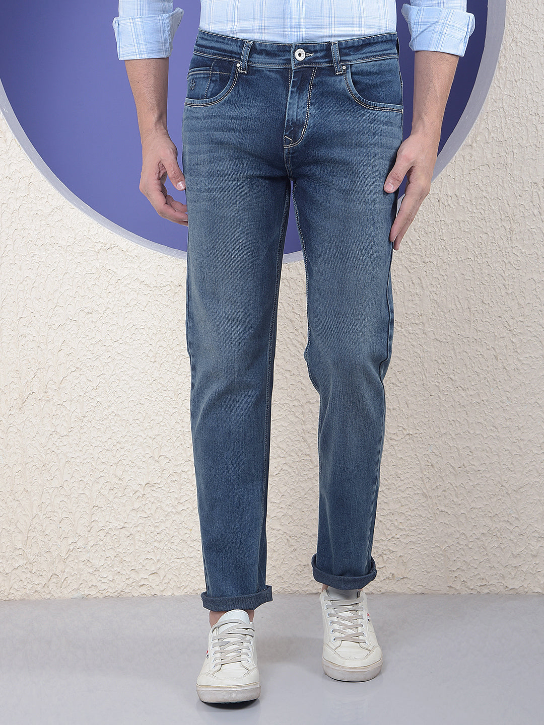 Blue Light-Wash Straight Jeans