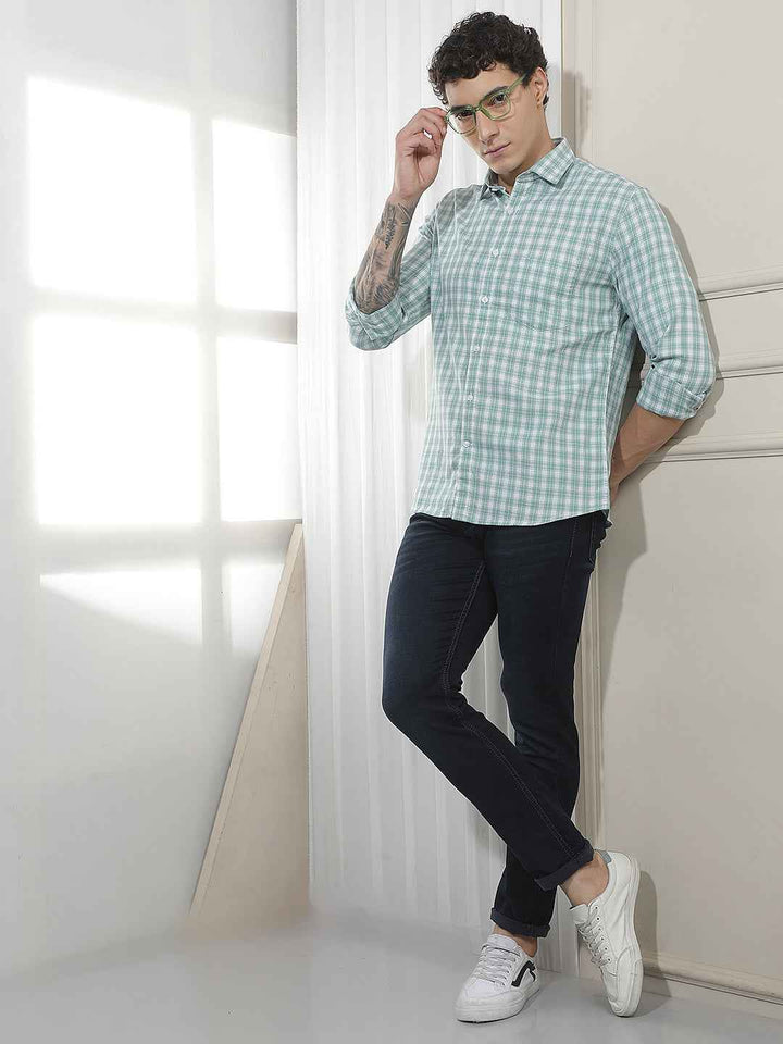Green Checked 100% Cotton Shirt