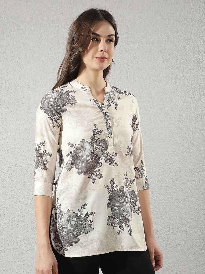 Black Floral Printed V-Neck Top