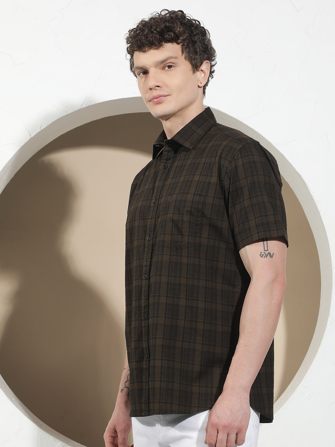 Brown Checked 100% Cotton Shirt