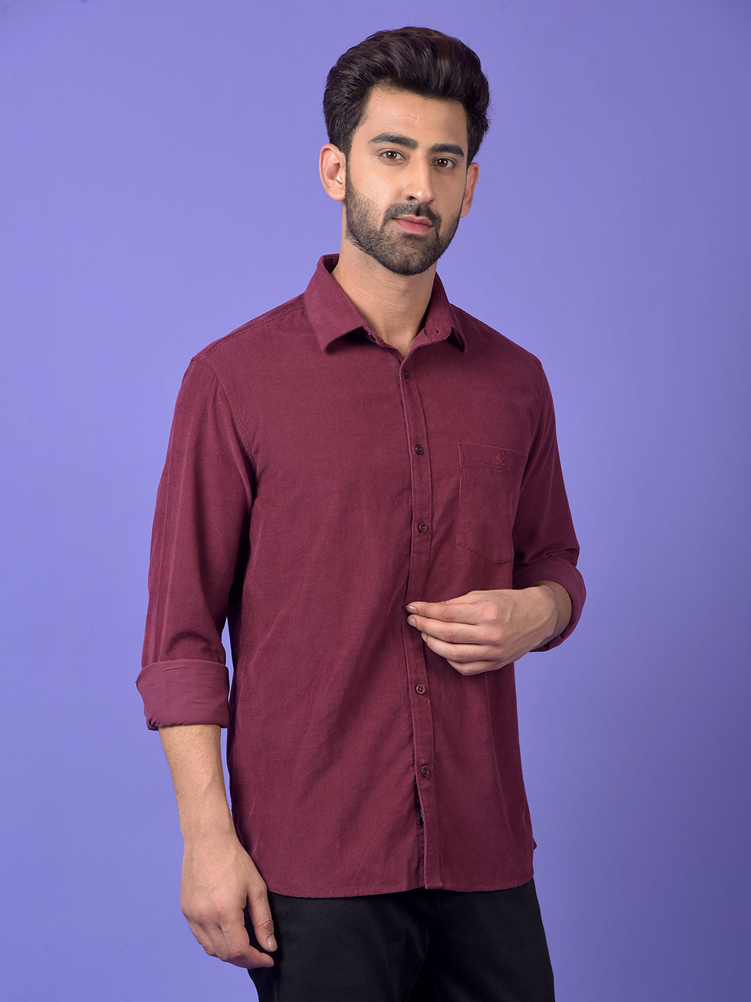 Wine 100% Cotton Corduroy Shirt