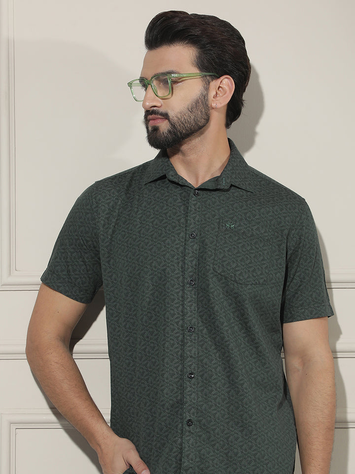 Green Floral Print Linen Shirt
