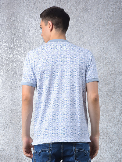 Blue Printed Polo Neck T-Shirt