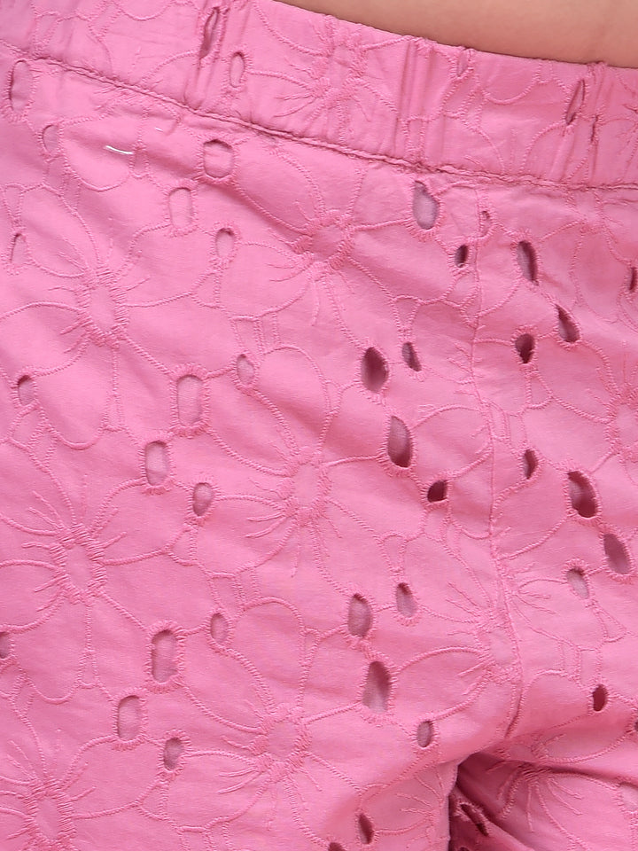 Pink Embellished 100% Cotton Shorts