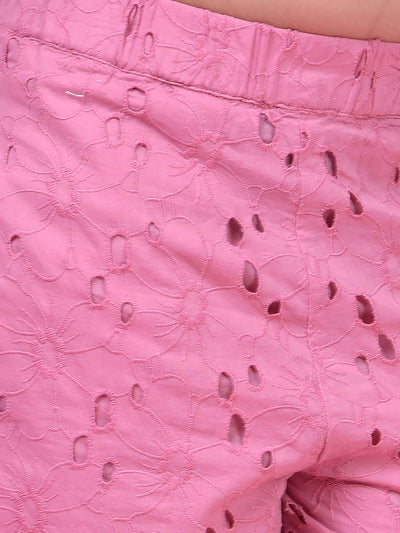 Pink Embellished 100% Cotton Shorts