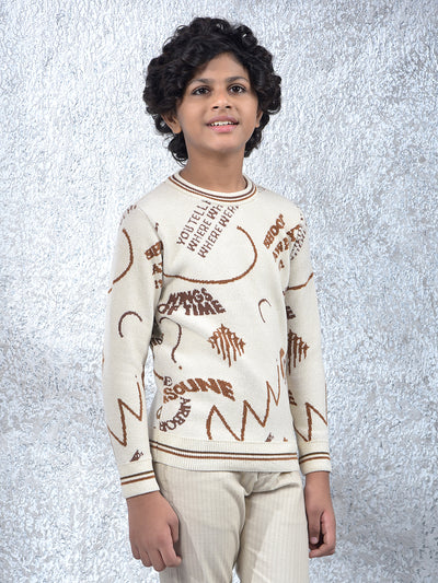 Cream Typographic Print Knitted Sweater