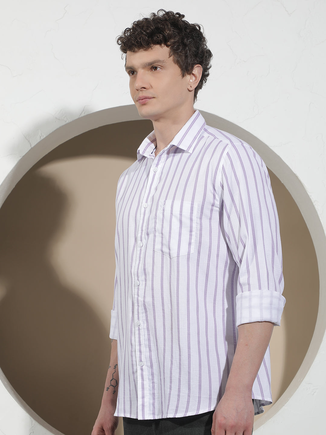 Purple Vertical Stripes 100% Cotton Shirt