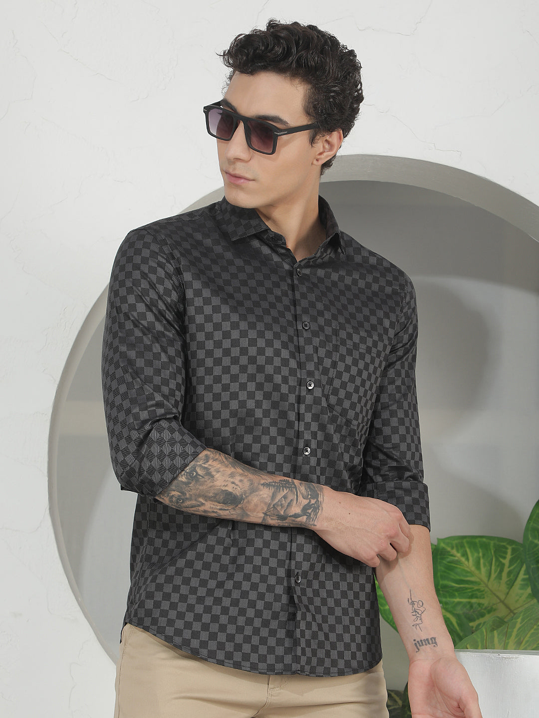 Black Geometric Print 100% Cotton Shirt