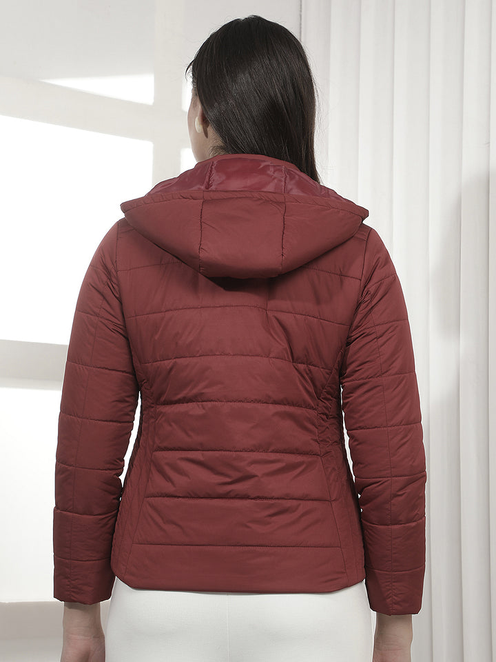 Wine Hooded Puffer Jacket