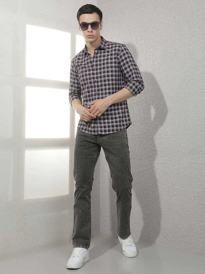 Brown Checked 100% Cotton Shirt