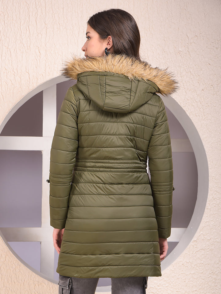 Olive Hooded Neck Puffer Jacket