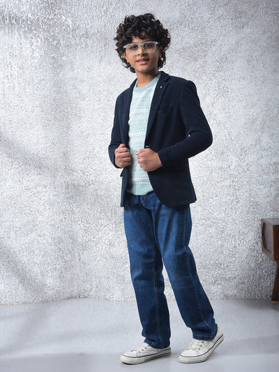 Navy Blue Notched Lapel Blazer