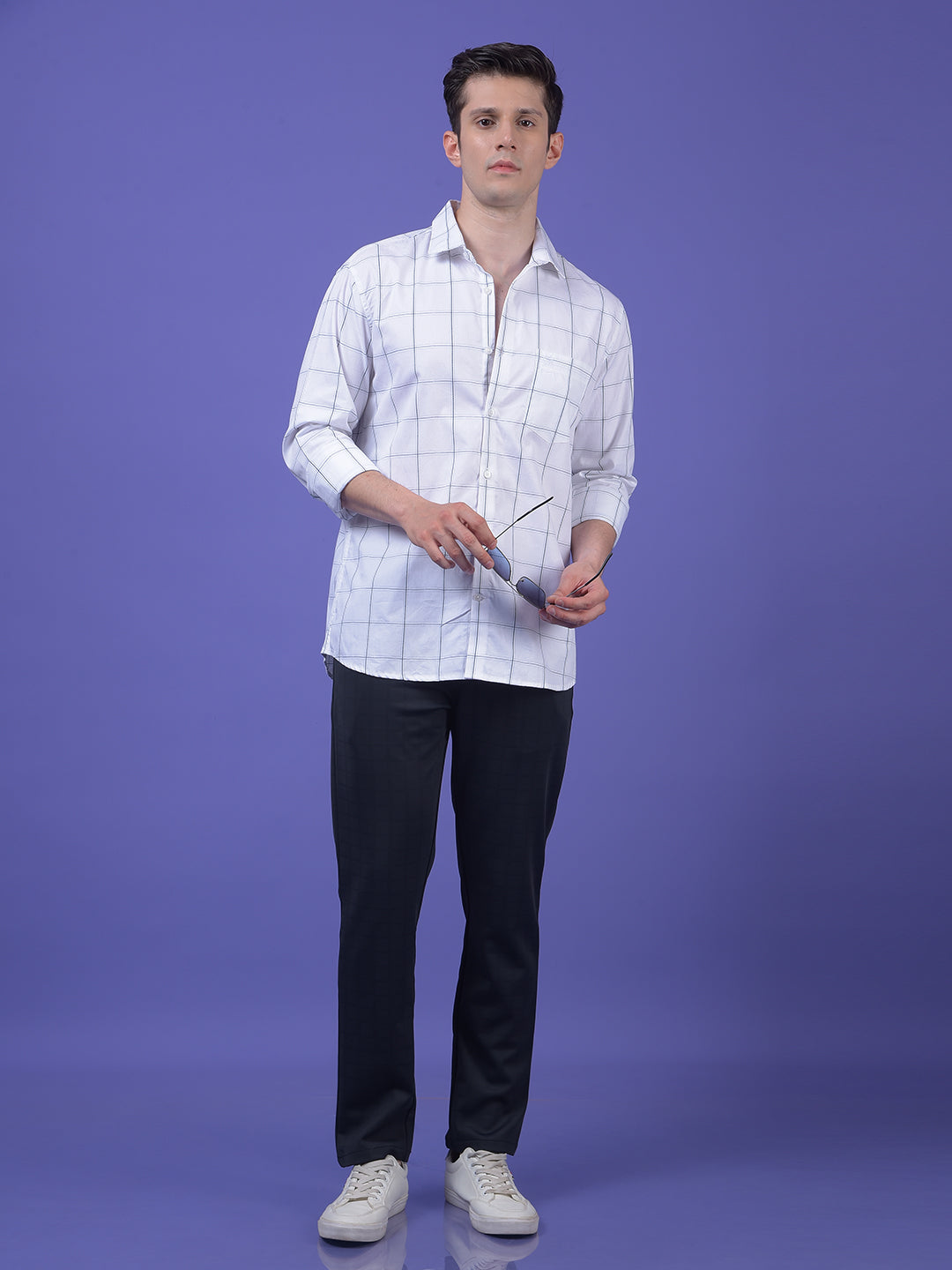 White Windowpane Check 100% Cotton Shirt
