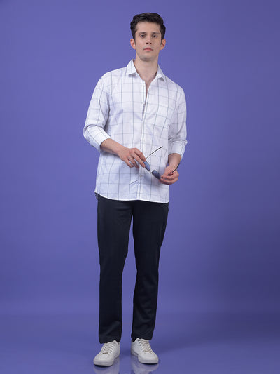 White Windowpane Check 100% Cotton Shirt