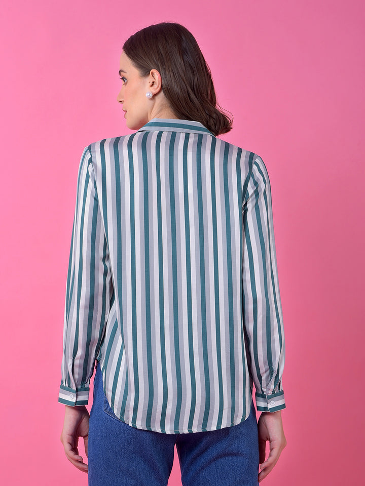 Green Vertical Stripes 100% Modal Shirt