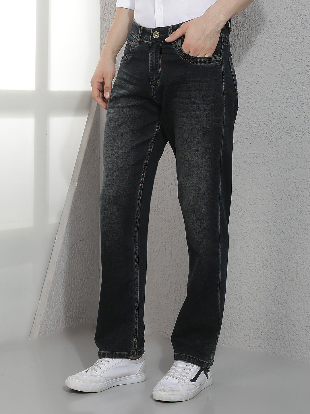 Dark Blue Straight Stretch Jeans