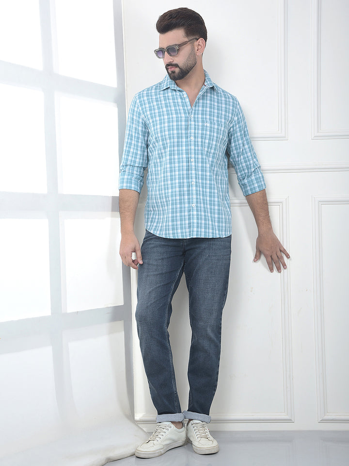 Blue Checked 100% Cotton Shirt