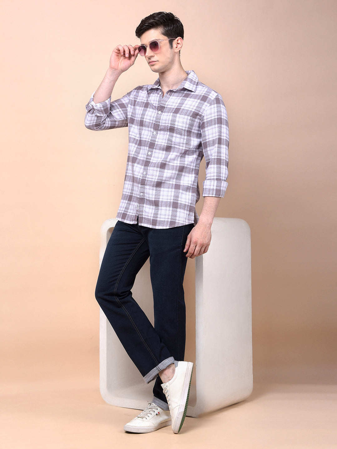 Purple Checked 100% Cotton Shirt