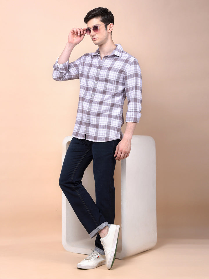 Purple Checked 100% Cotton Shirt