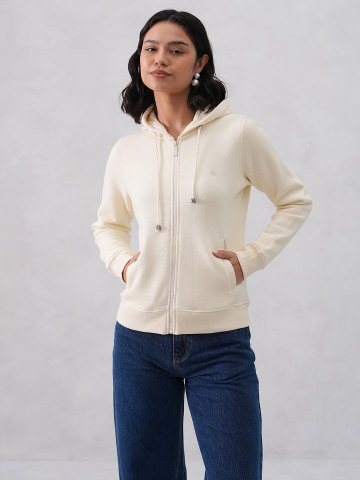Cream Hooded Neck Sweatshirt
