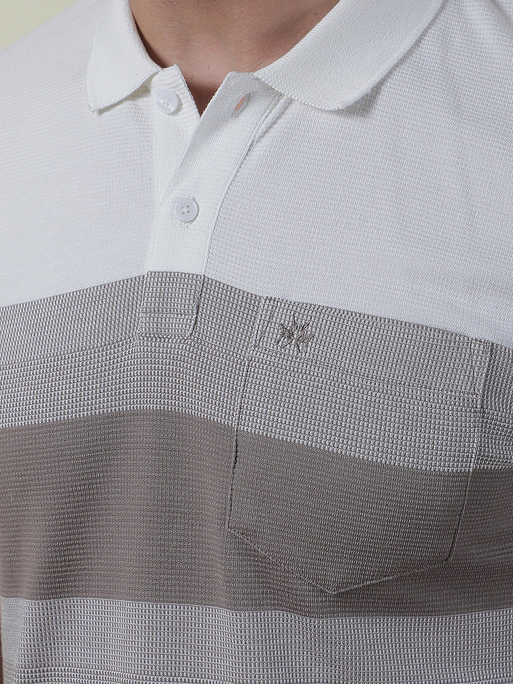 Purple Horizontal Striped Polo Neck T-Shirt